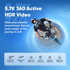 Insta360 X3 on-road 360 video captures 5.7K HDR detail.
