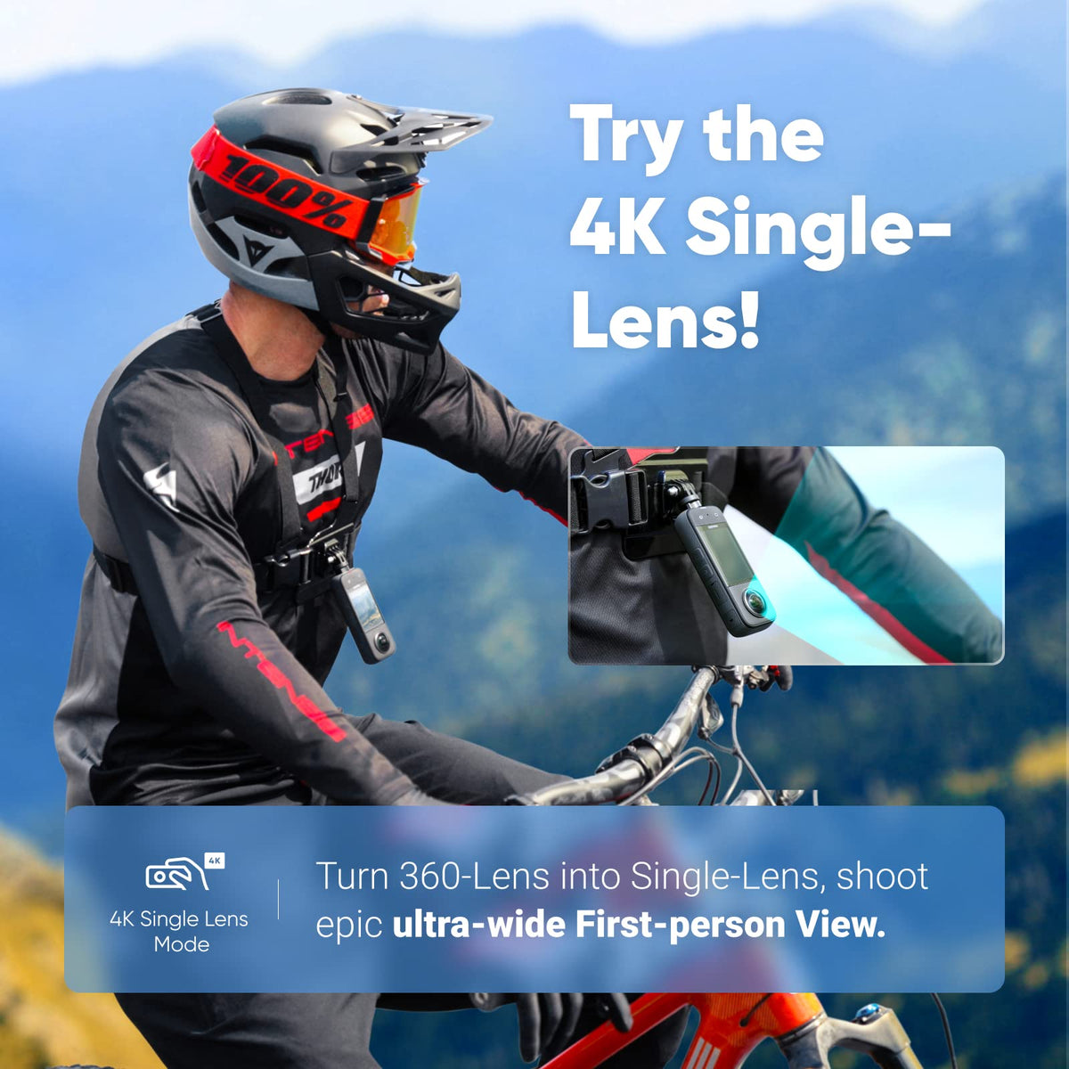 Insta360 X3 4K single-lens mode provides wide, high-resolution footage.