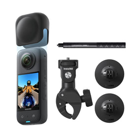 Insta360 X3 motorcycle bundle hero shot, rugged and waterproof for immersive road footage.