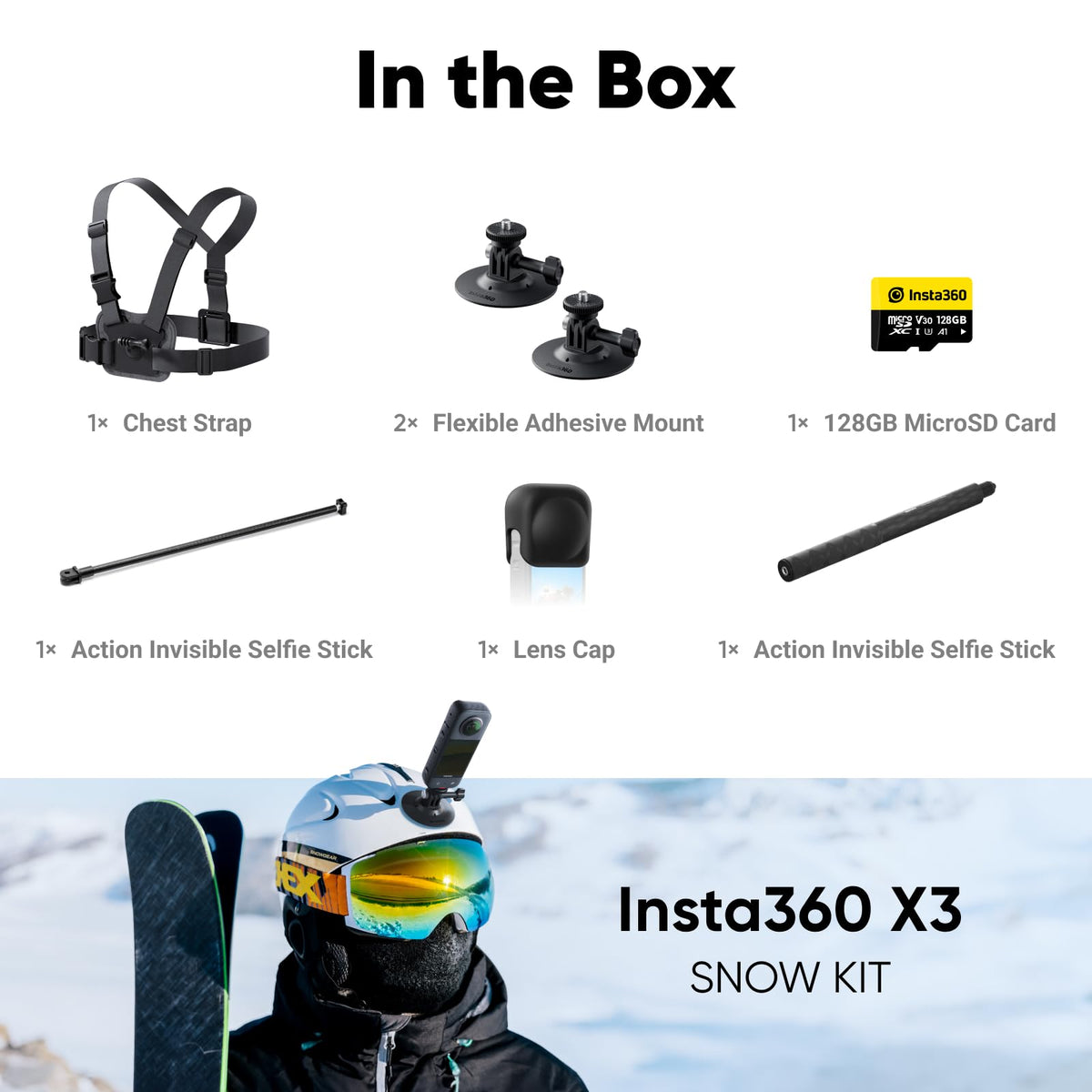 Insta360 X3 Snow Kit chest strap fit on the body for secure POV
