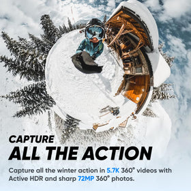 Insta360 X3 Snow Kit helmet mount attached for wide shots