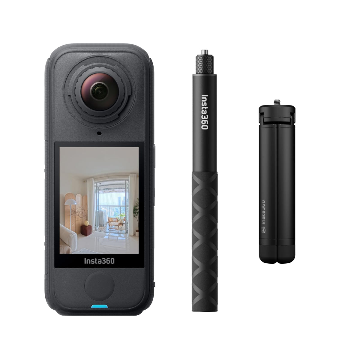 Insta360 X4 Air front view shows a compact, lightweight camera for on-the-go tours.