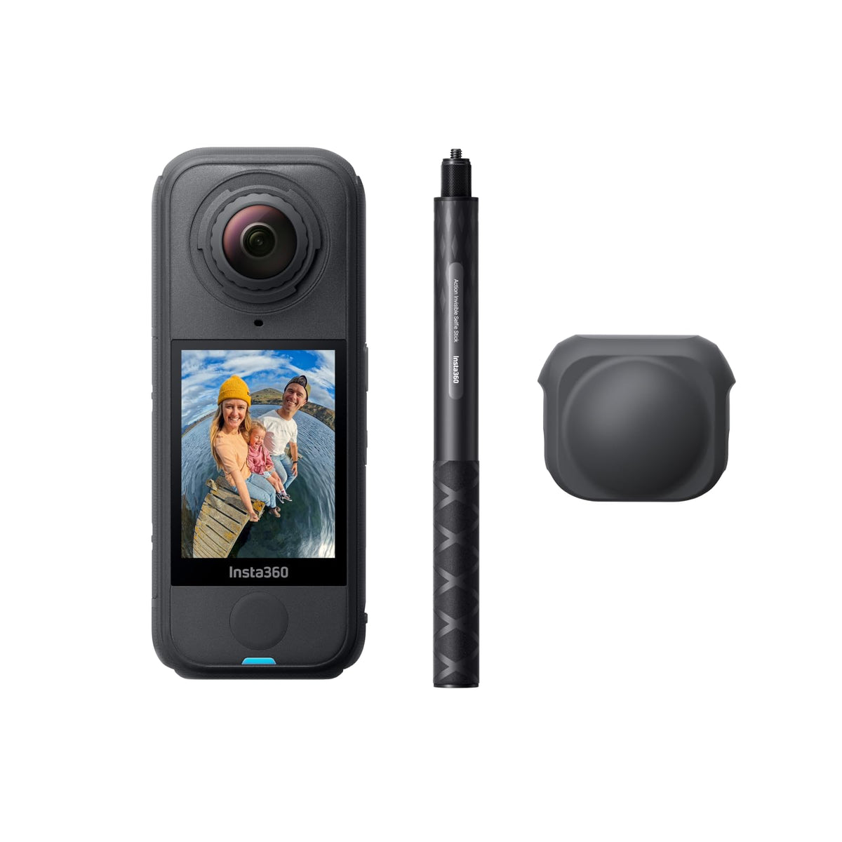Insta360 X4 Air snowboard bundle front view, compact and lightweight for easy carry.