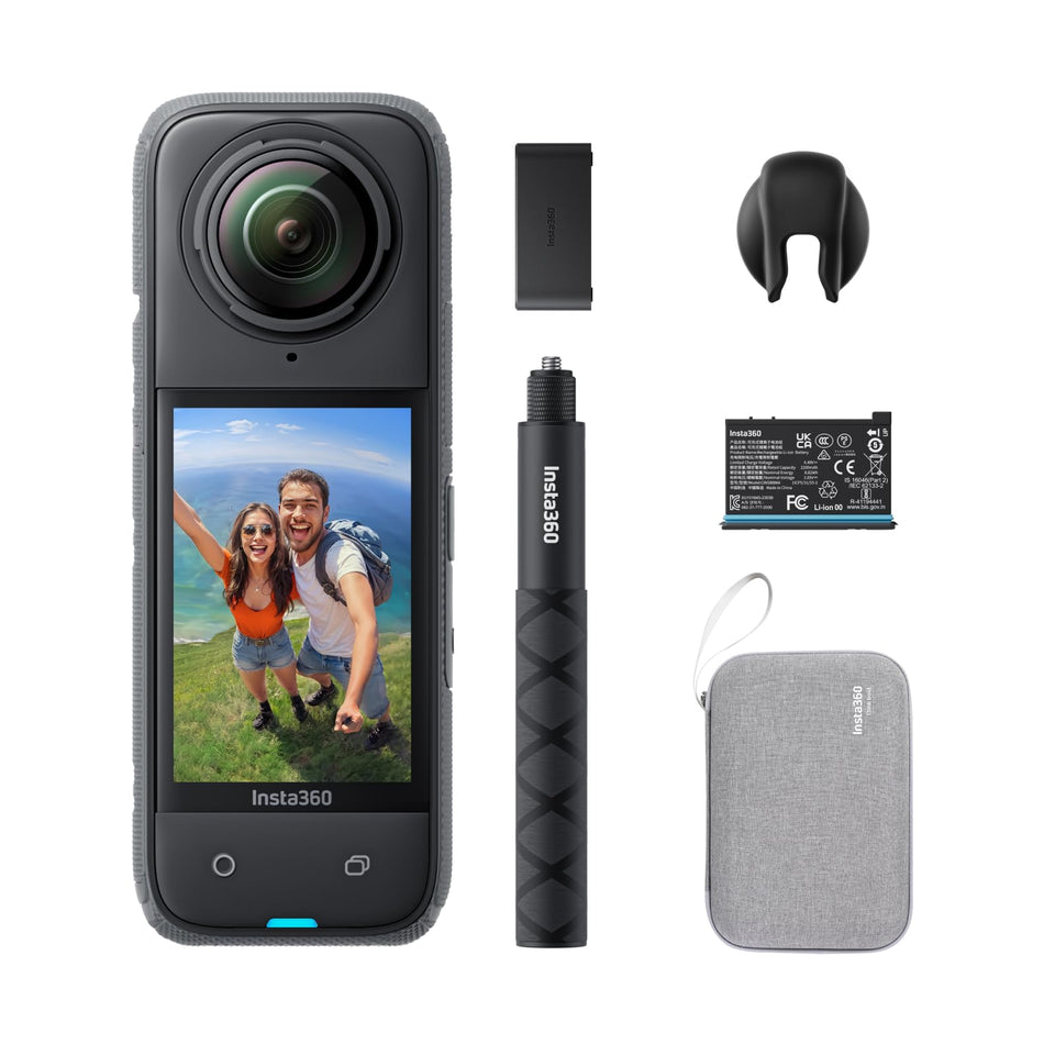 Insta360 X4 front view with quick-access controls for on-the-go filming.