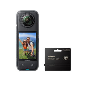 Insta360 X4 FlexiCare bundle front view for immersive 8K 360 capture.