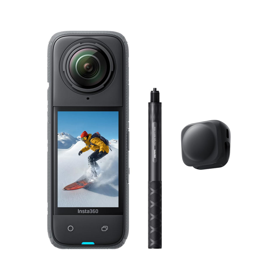 Insta360 X4 front view shows 8K 360 capture for immersive action footage.