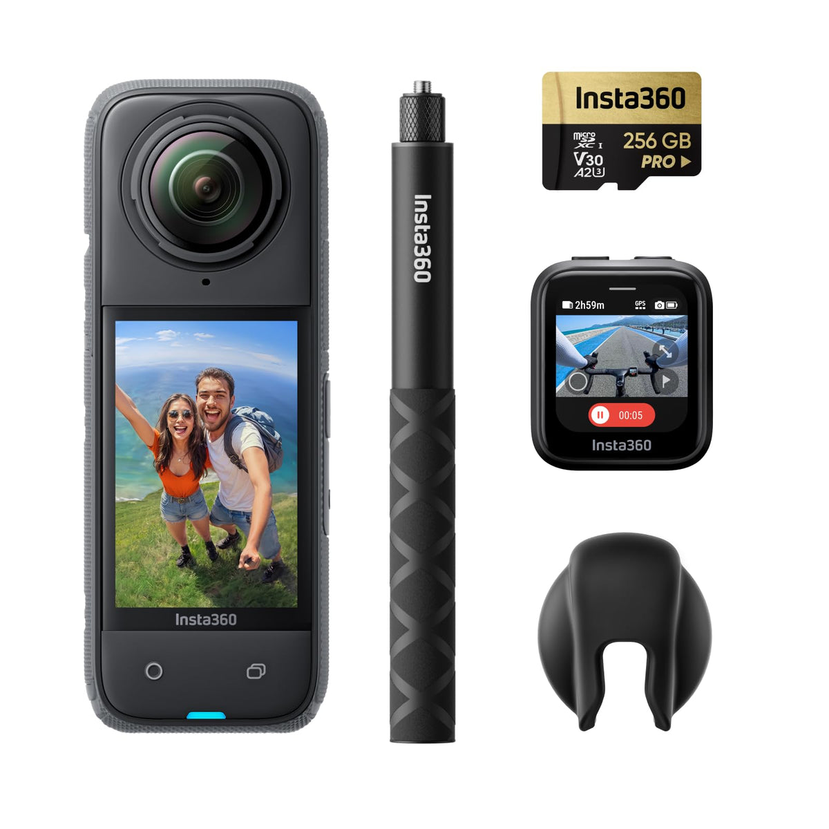 Insta360 X4 GPS Bundle front view for immersive 360 shots on adventures.