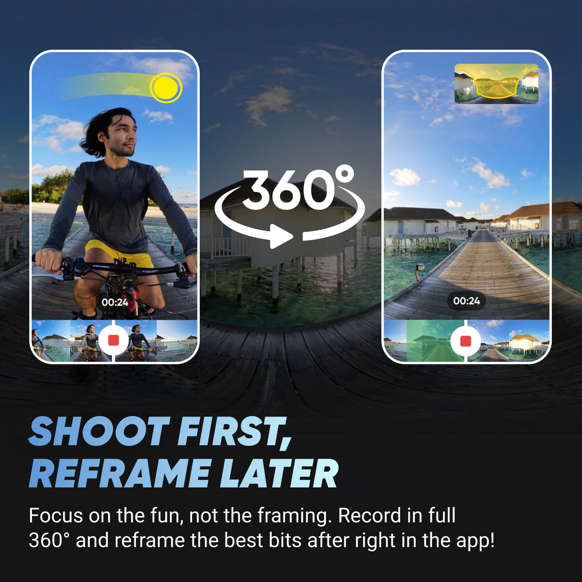 Insta360 X4 invisible selfie stick effect for unobstructed 360° footage.
