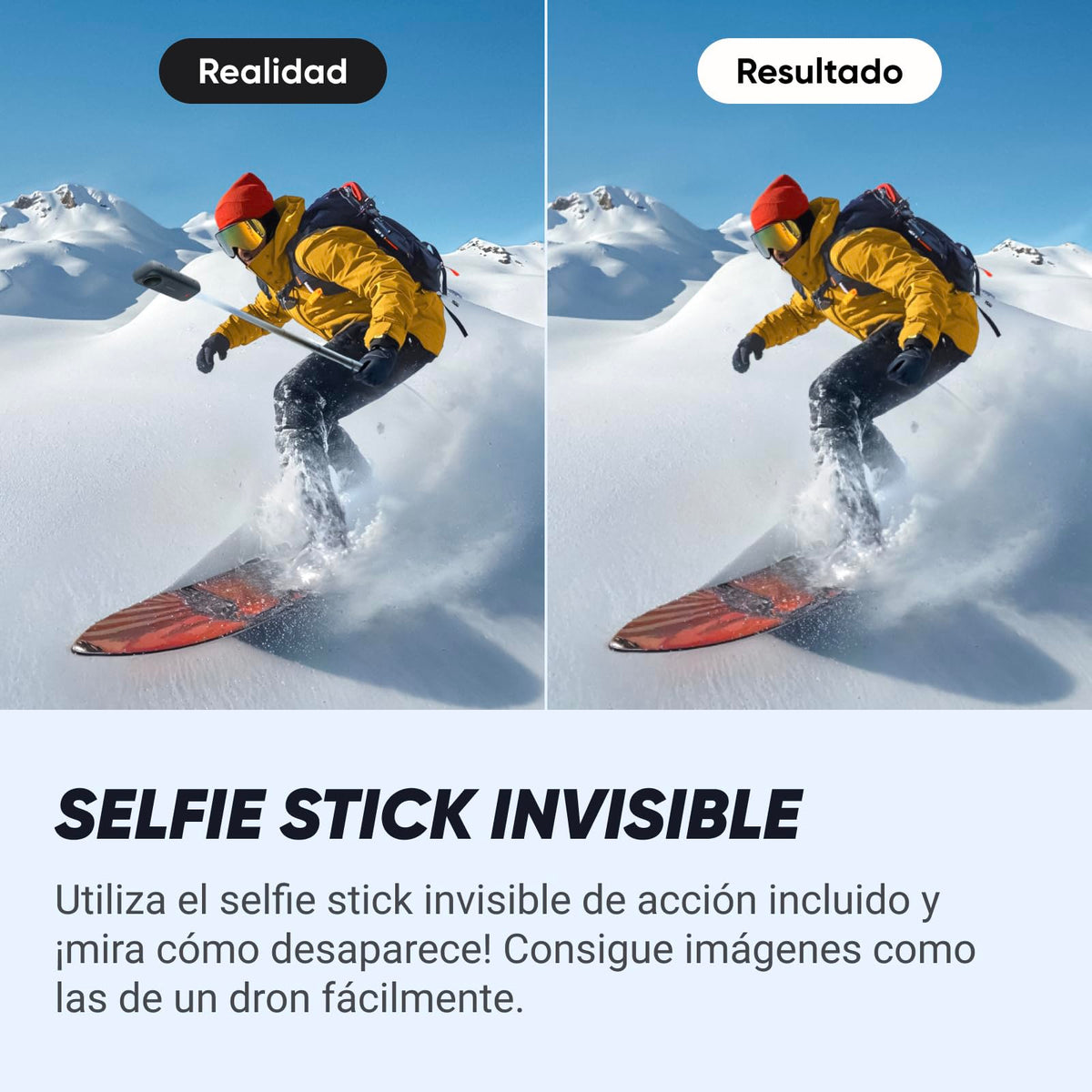 Insta360 X4 invisible selfie stick enables unobstructed 360 footage.