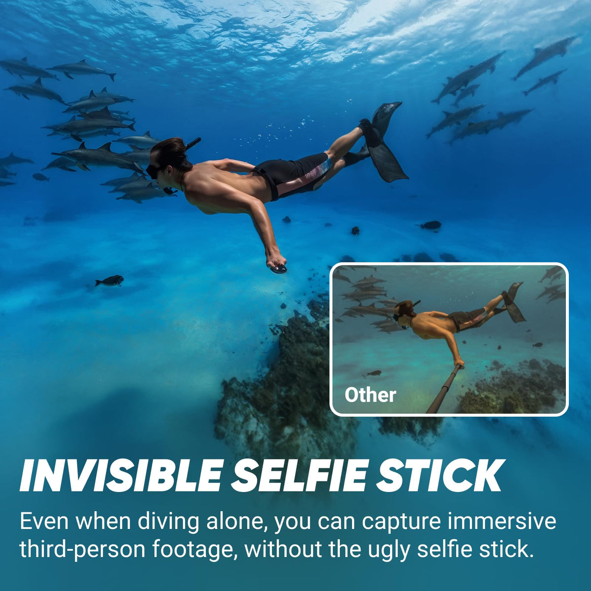 Insta360 X4 invisible selfie stick delivers obstruction-free 360° views.