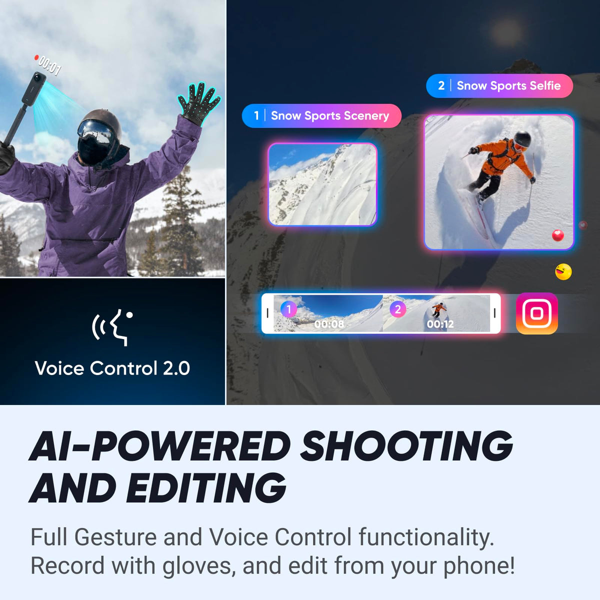 Insta360 X4 Ski Bundle features a 2.5-inch Gorilla Glass touchscreen for easy control