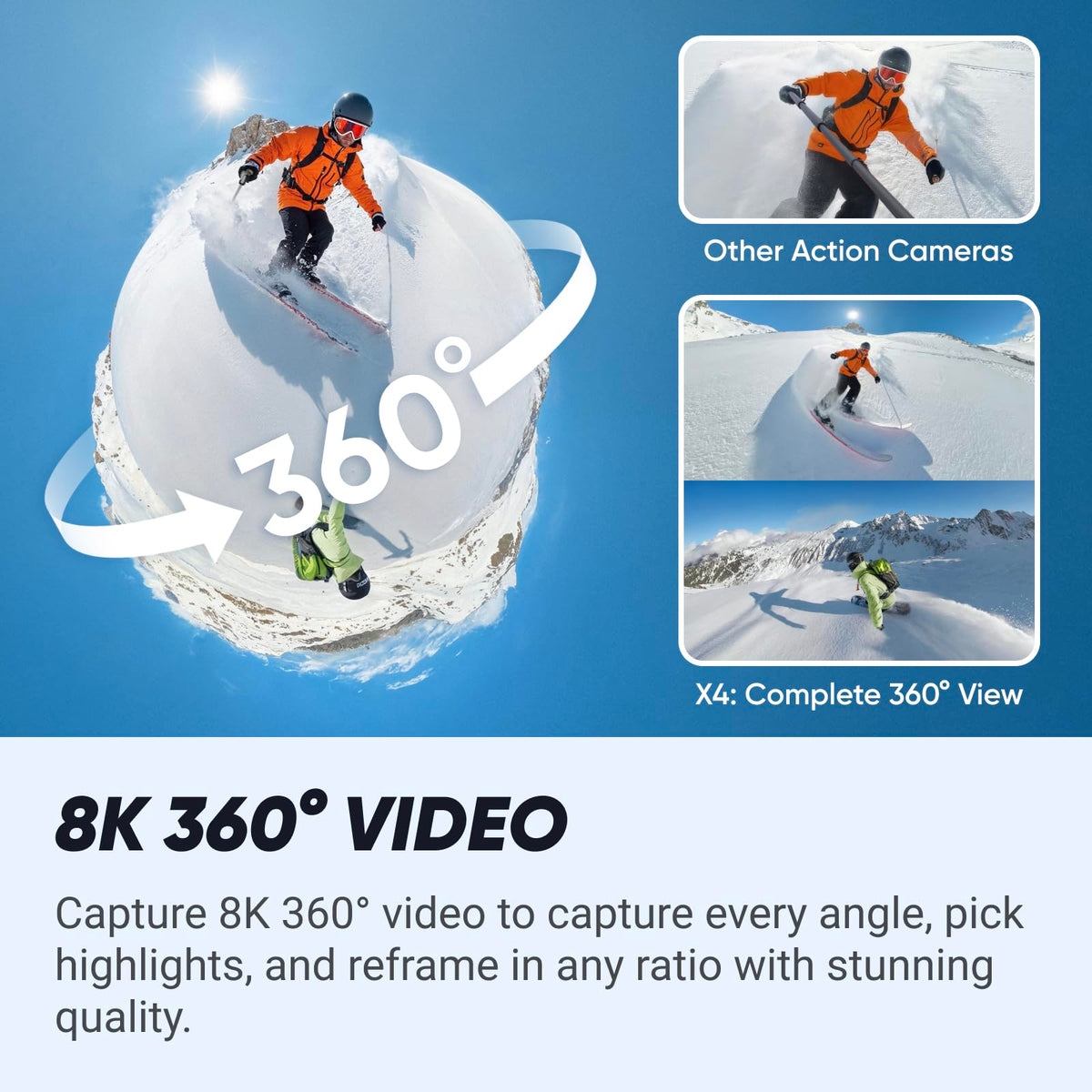 Insta360 X4 Ski Bundle records 4K wide-angle footage for action-packed runs