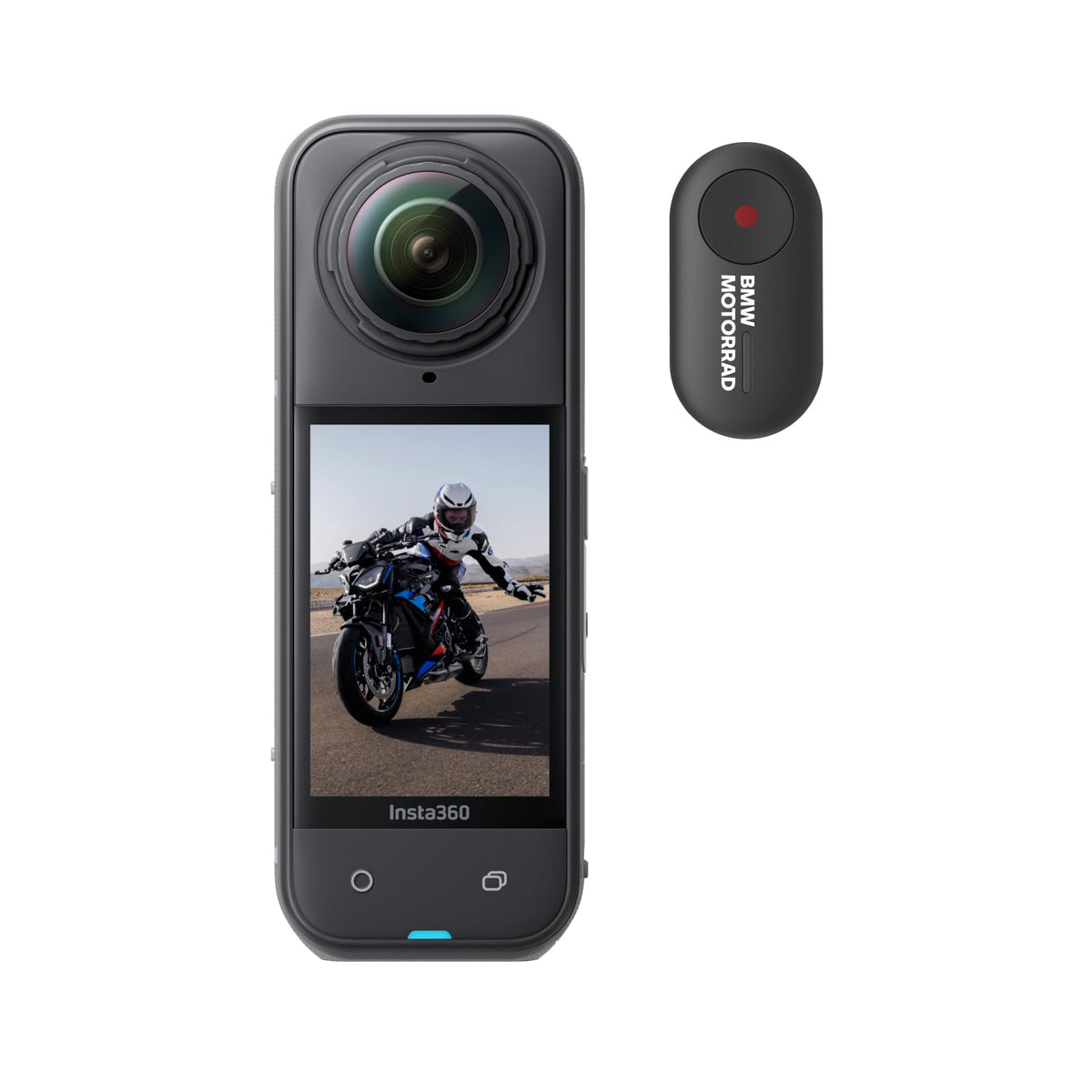 Insta360 X5 BMW Motorrad Edition front view for immersive 360 capture on the go