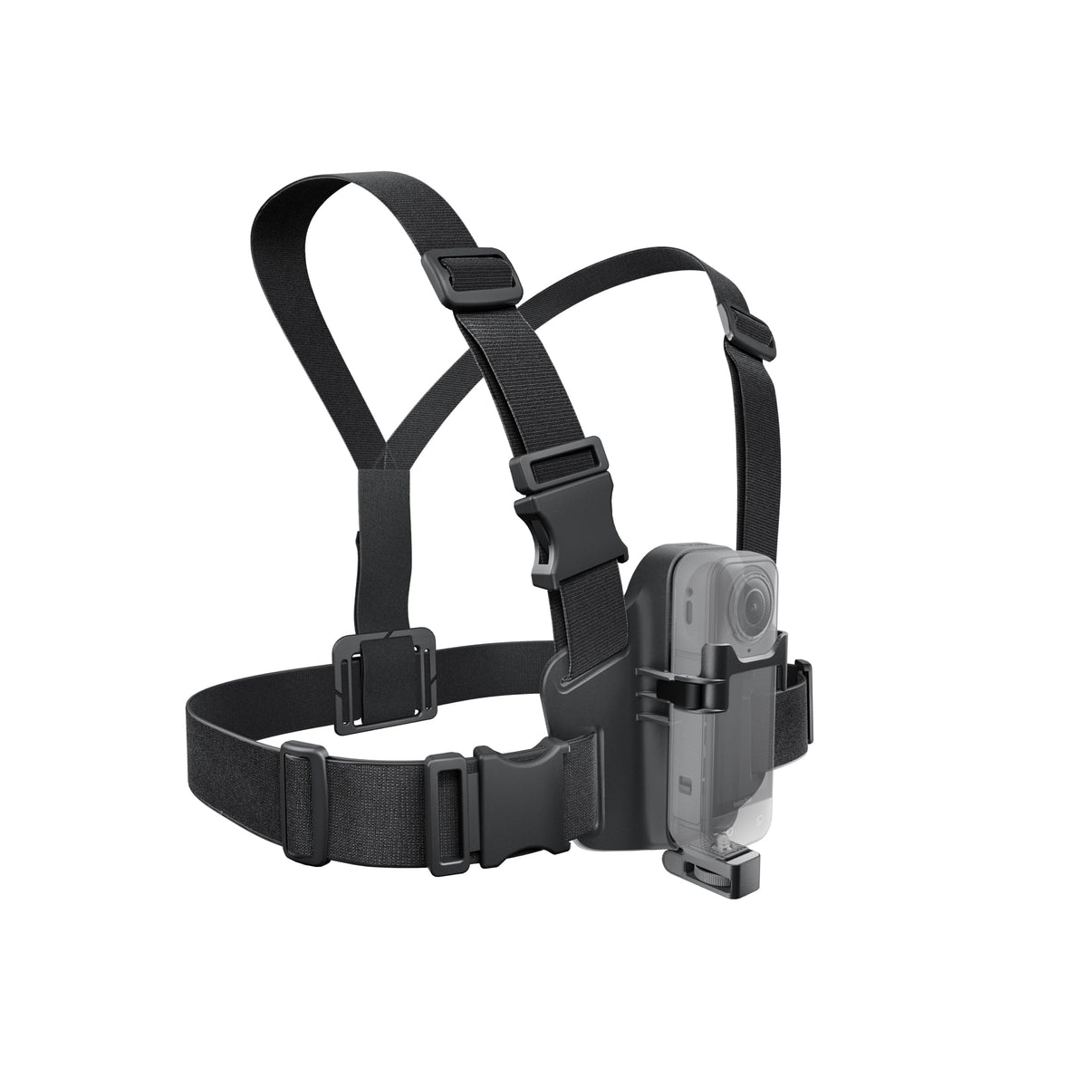 Insta360 chest mount front view showing secure straps and benefit stability