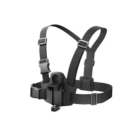 Insta360 chest mount size comparison on torso showing compact fit and ventilation