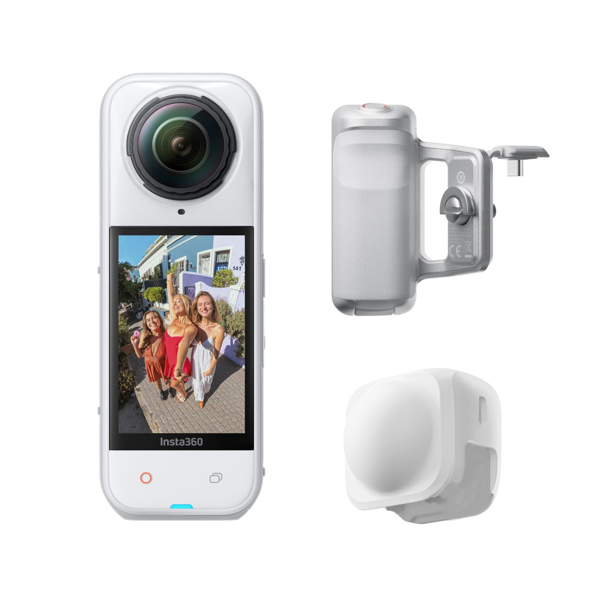 Insta360 X5 grip bundle satin white for versatile 360 capture on adventures.