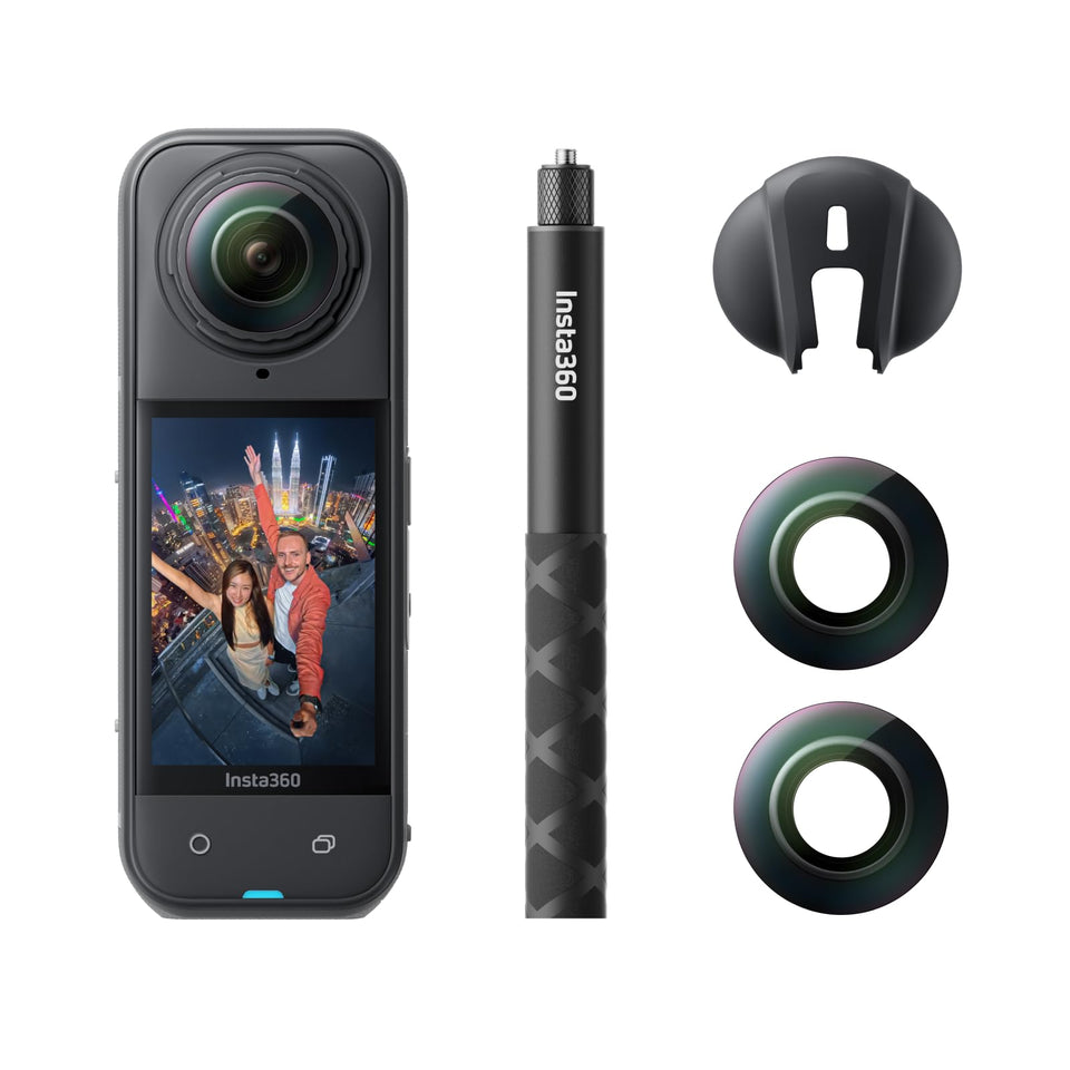 Insta360 X5 replacement lens kit front view for quick field swaps.