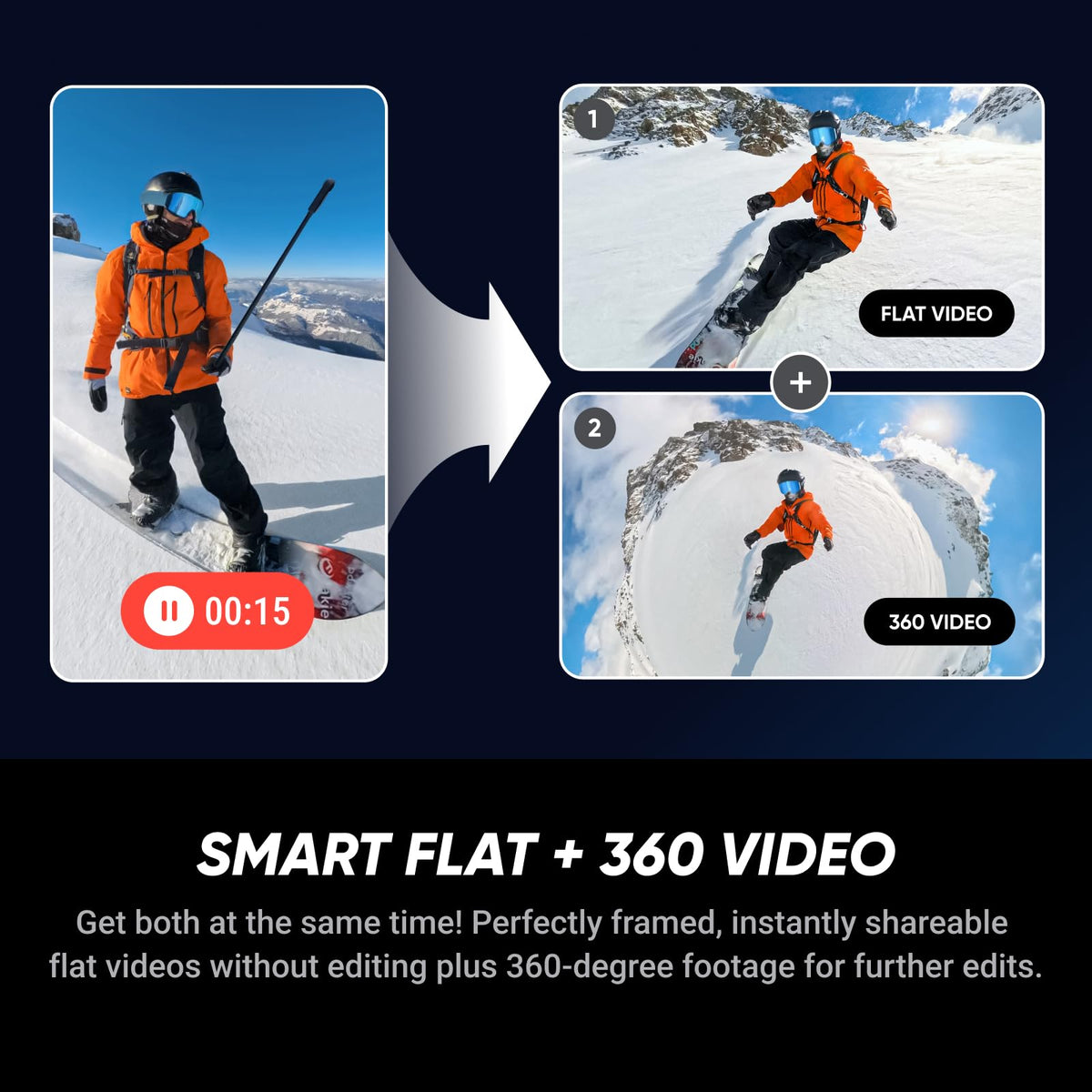 Insta360 X5 with optional Invisible Selfie Stick frames third-person shots.