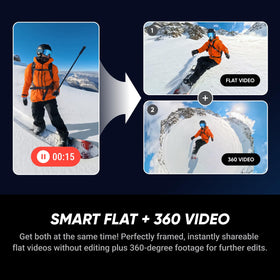 Insta360 X5 with optional Invisible Selfie Stick frames third-person shots.