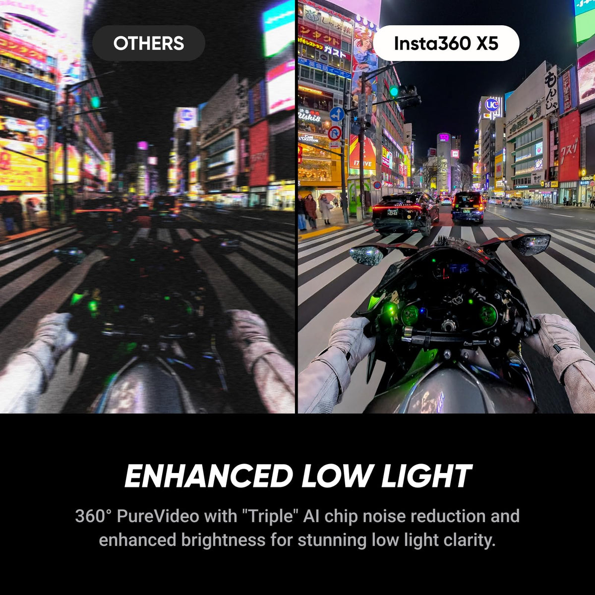 Insta360 X5 triple AI chip design improves low-light clarity for crisper night footage.