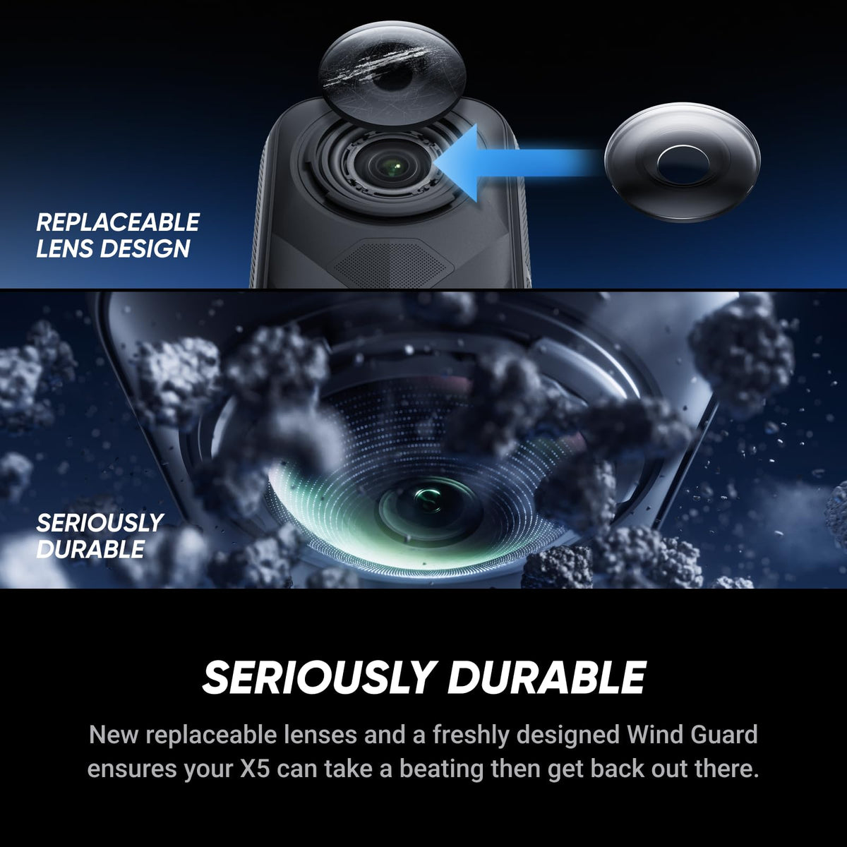 Insta360 X5 waterproof to 49ft with long battery life.