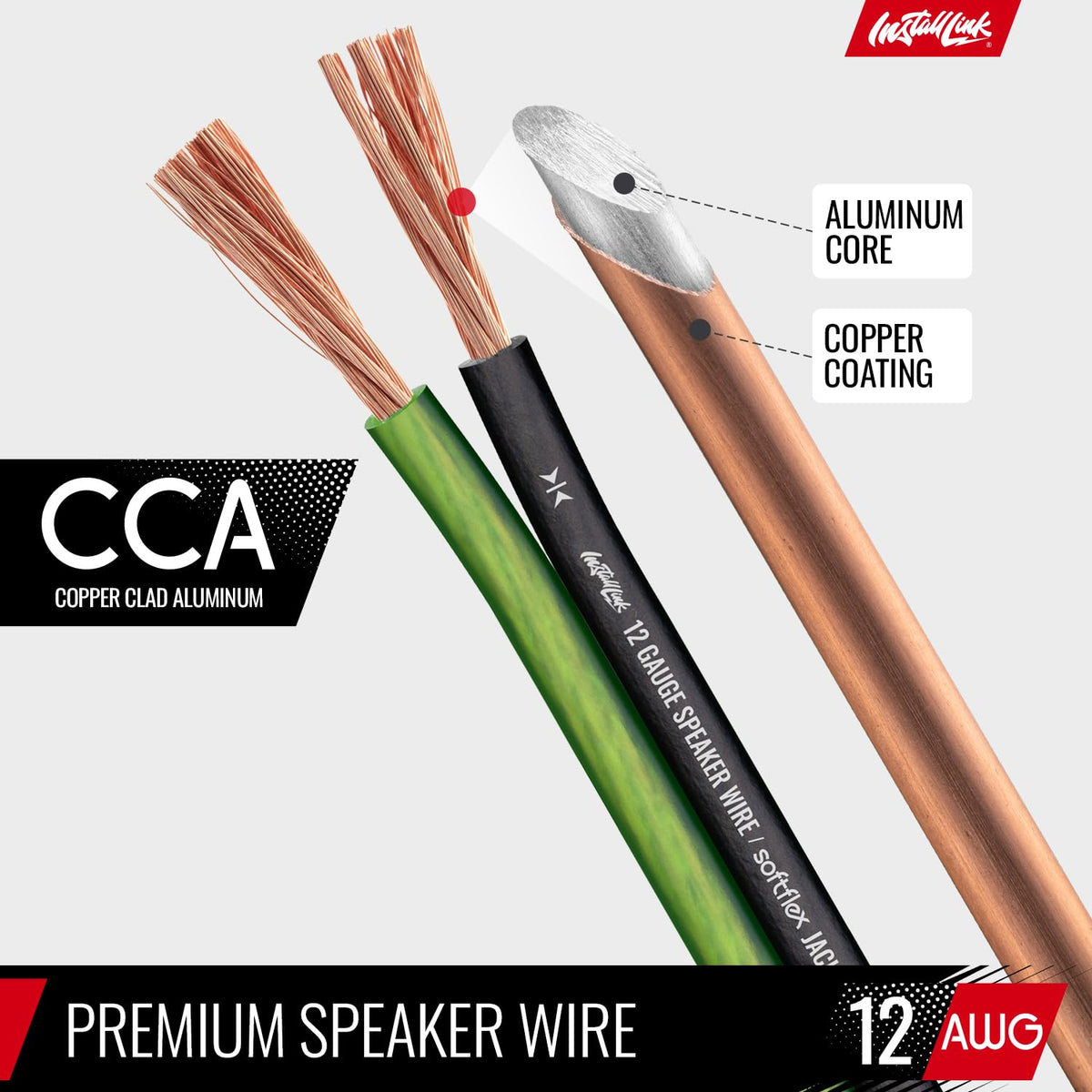 Install Link 12 AWG speaker wire easy strip feature simplifies terminations
