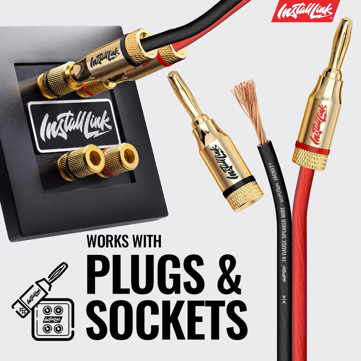 Install Link 14-gauge speaker wire frosted red/black jacket for clear polarity.
