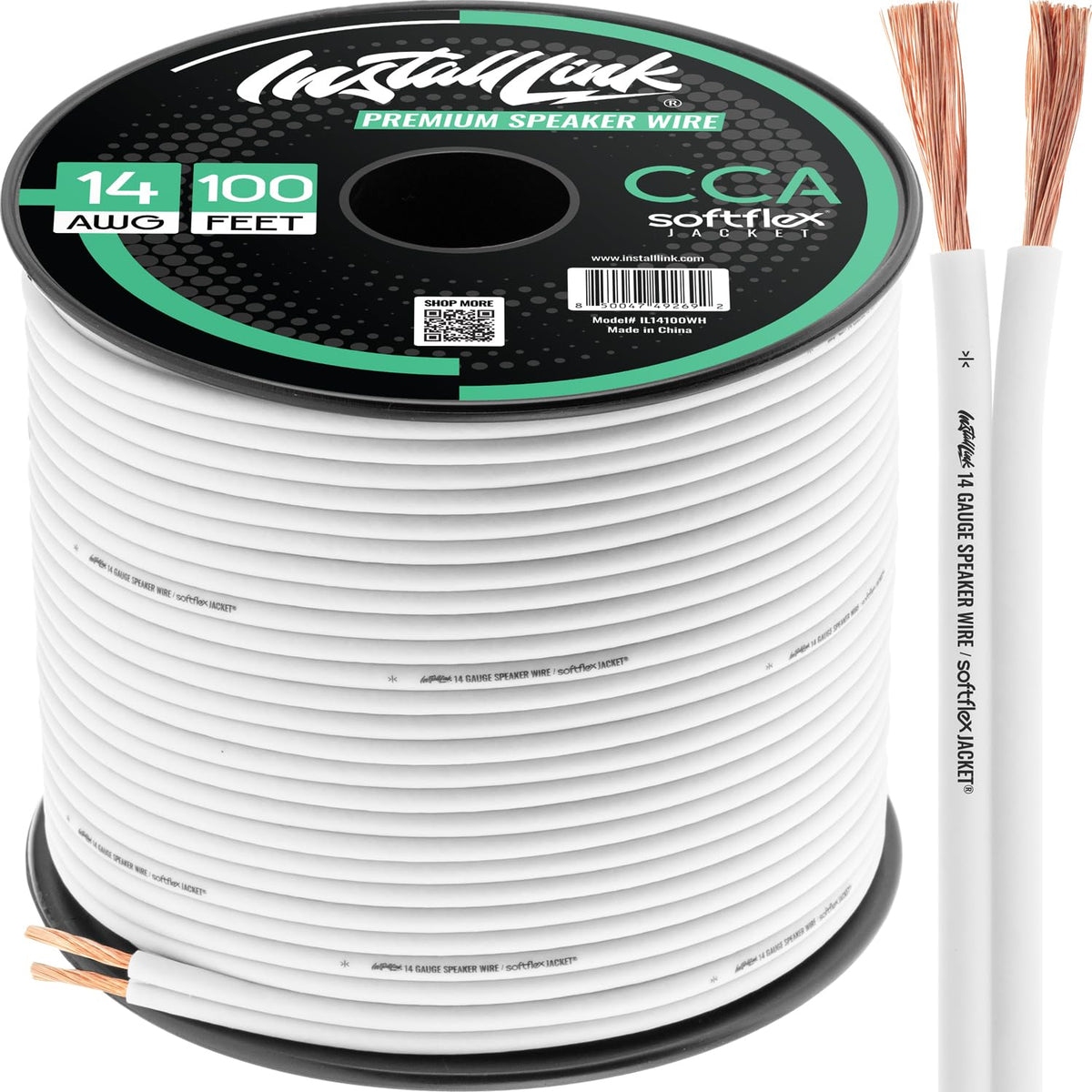 Install Link 14 gauge white speaker wire on a spool for easy DIY setup.