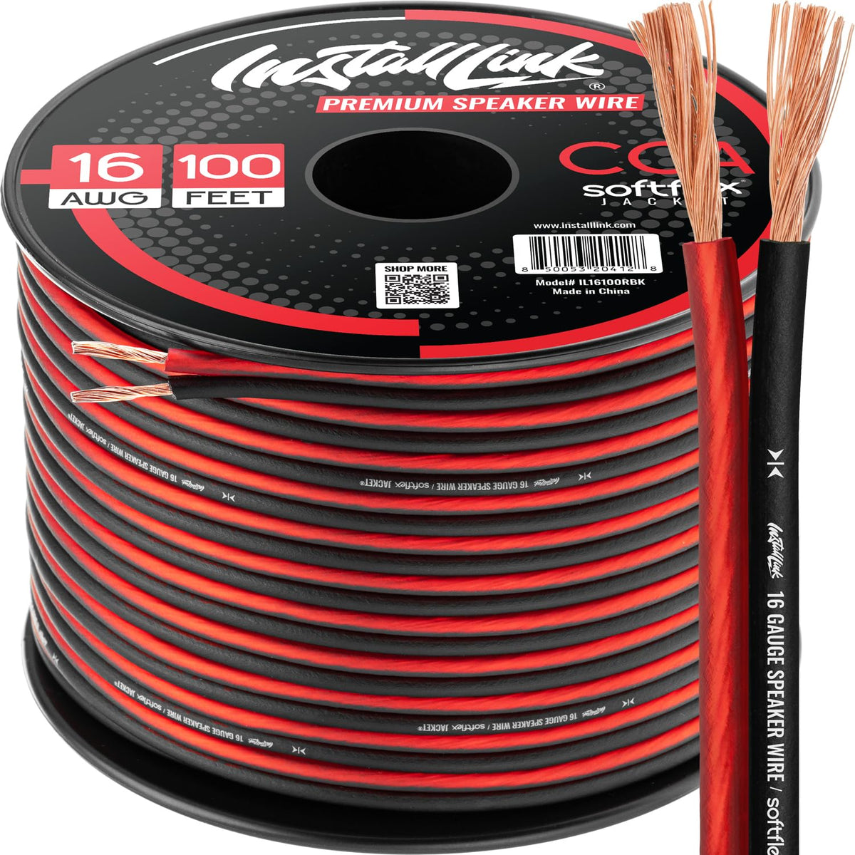 Install Link 16 AWG speaker wire with double conductor and red-black jacket for polarity clarity.