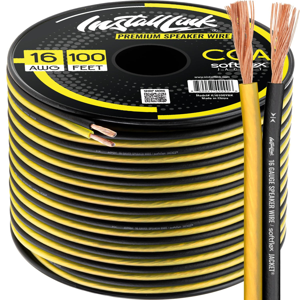 Install Link 16 AWG speaker wire with 100 ft yellow and black frosted jacket for easy home theater wiring