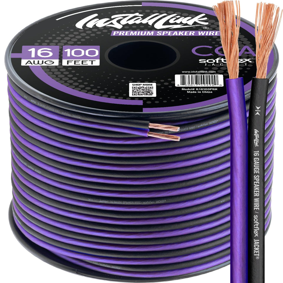 Install Link 16 AWG speaker wire with double conductors for clean audio signals up to 100 ft.