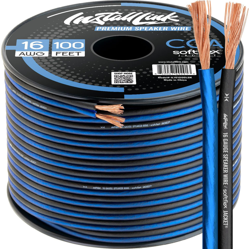 Install Link 16 AWG wire with frosted blue jacket for durable sound connections.