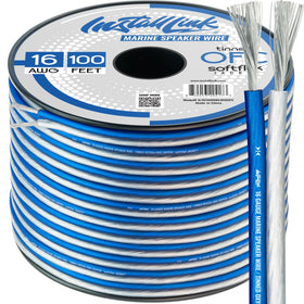 Install Link 16 AWG spool front view showing frosted blue/white jacket and length benefit