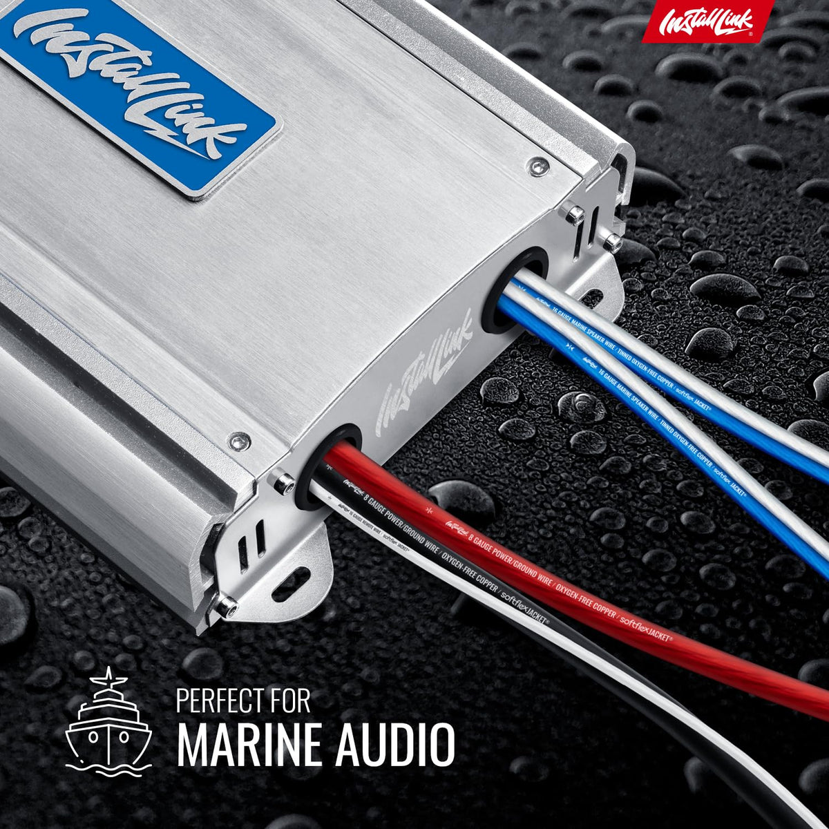 Install Link cable routed in a boat audio installation demonstrating weather-resistant use
