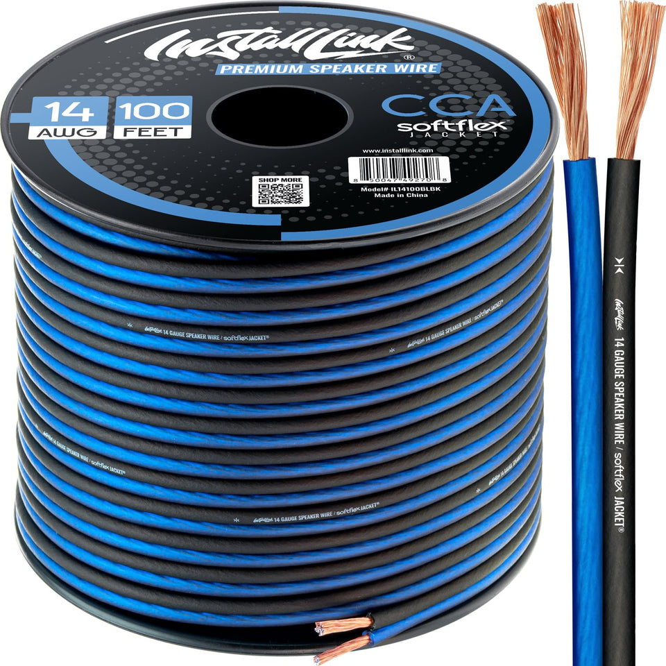 Install Link 14AWG CCA speaker wire 100ft spool for versatile home theater or car audio.