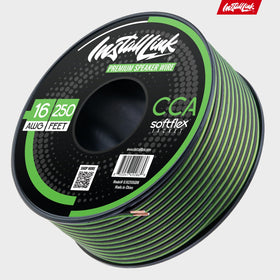 Install Link spool label and product specs showing gauge, length, and CCA material details
