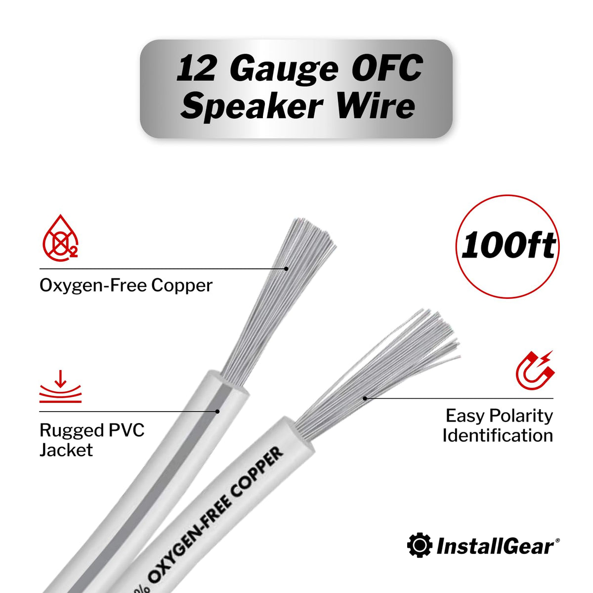 InstallGear conductor close-up showing tinned OFC strands for improved conductivity