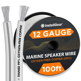 InstallGear 12 AWG front packaging showing cable reel and length benefit