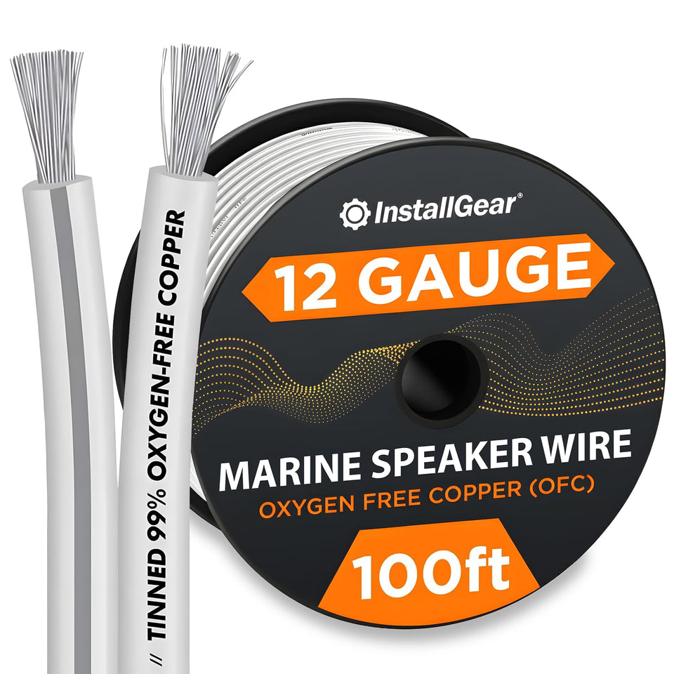 InstallGear 12 AWG front packaging showing cable reel and length benefit