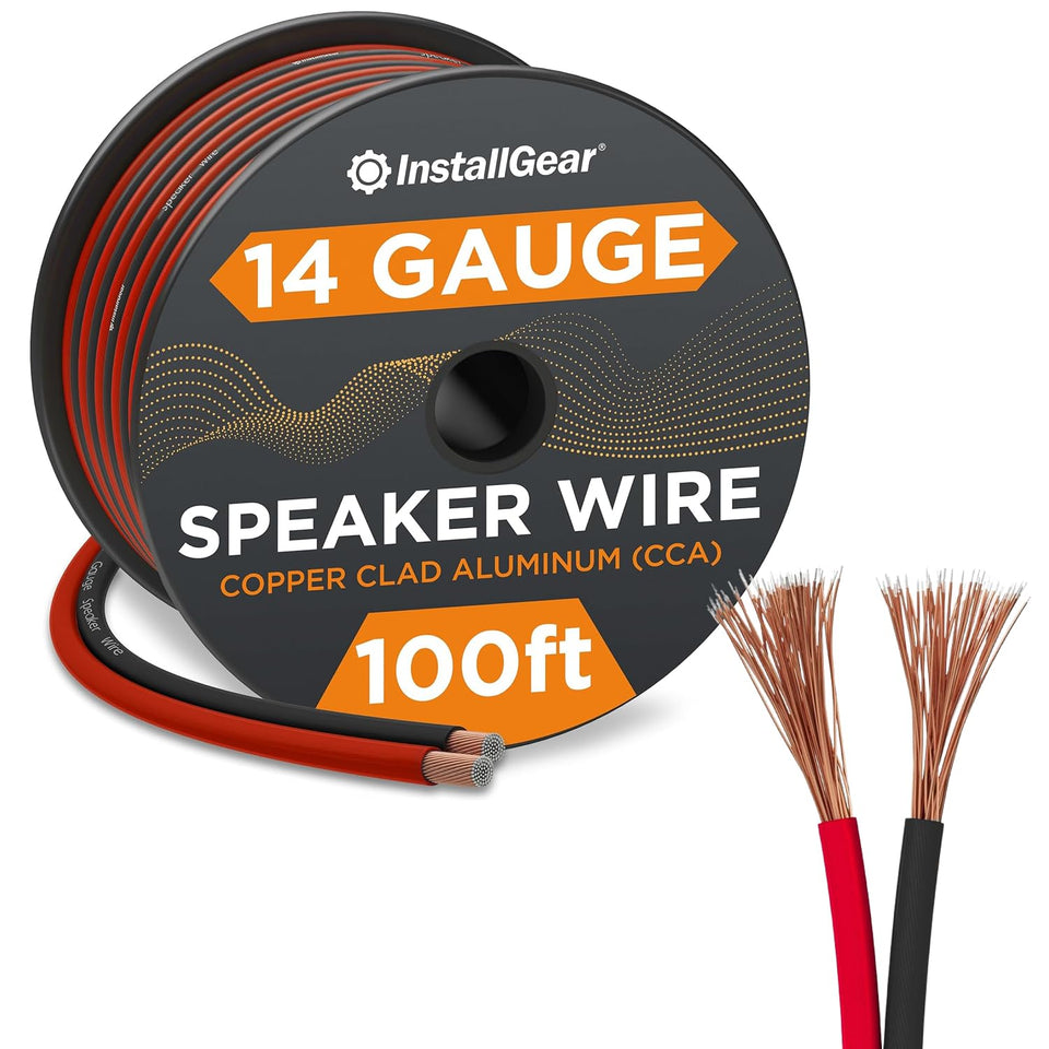 InstallGear 14ga speaker wire on a 100ft roll, red and black for clean power