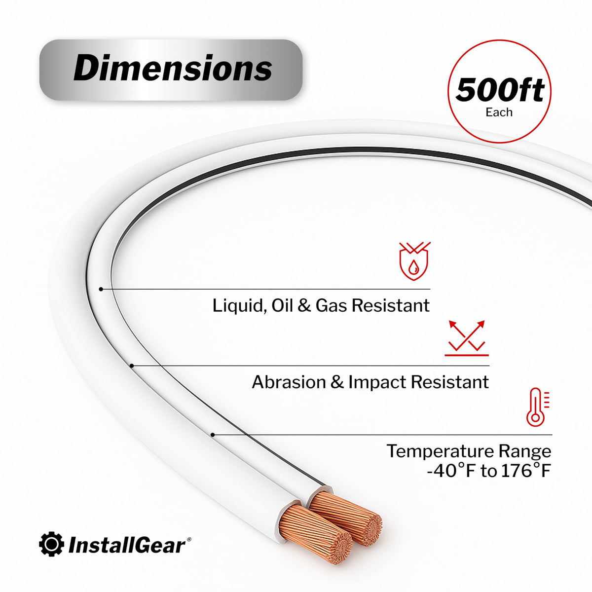InstallGear copper-clad aluminum wire with soft touch jacket for flexible routing.