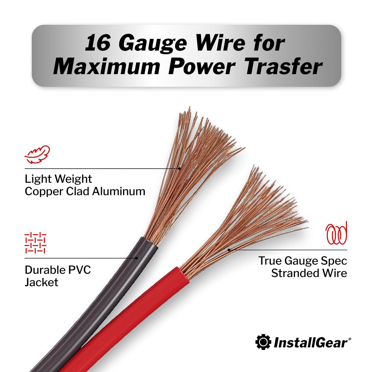 InstallGear red black color-coded wire for quick polarity identification during installation