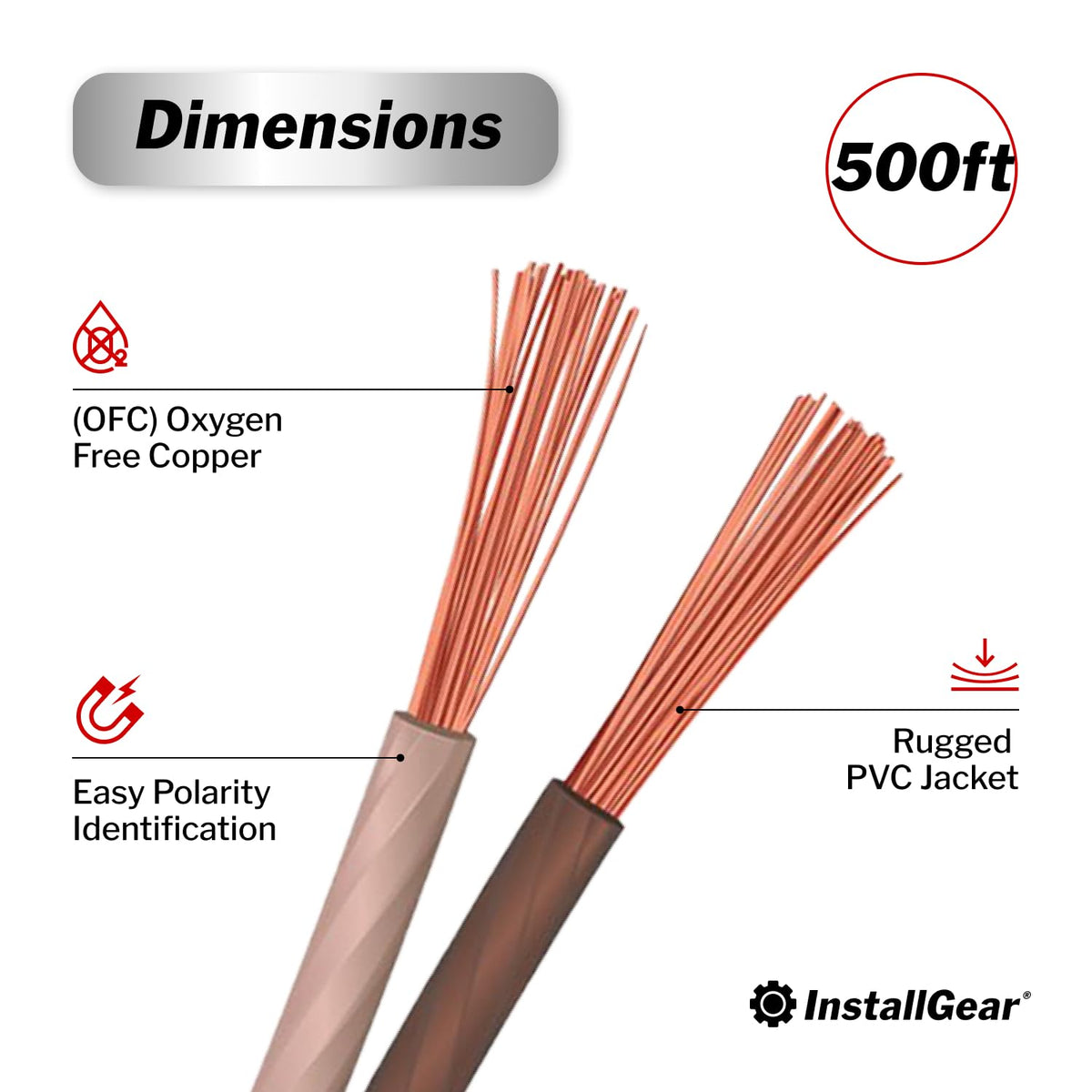 InstallGear rugged PVC jacketed 12 AWG wire supports flexible routing.