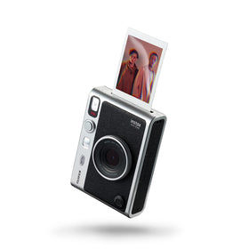 Instax mini EVO front view shows a compact design for on‑the‑go instant prints.