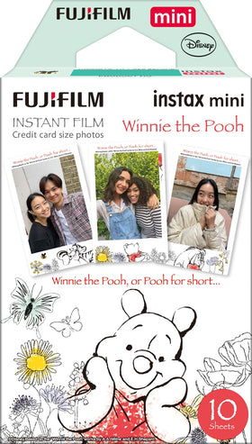instax pack front packaging showing Winnie the Pooh border and 10-exposure benefit