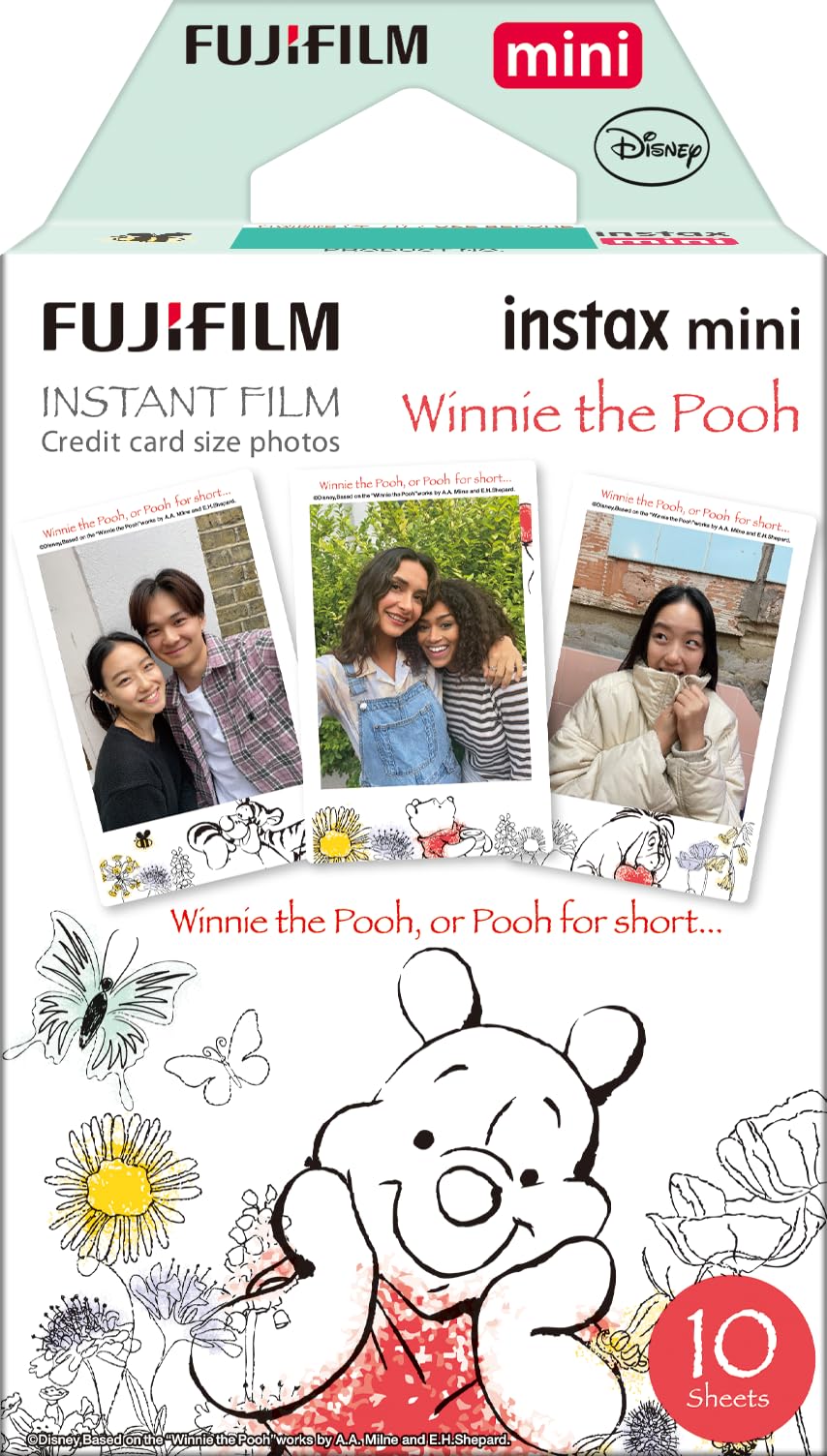 instax pack front packaging showing Winnie the Pooh border and 10-exposure benefit