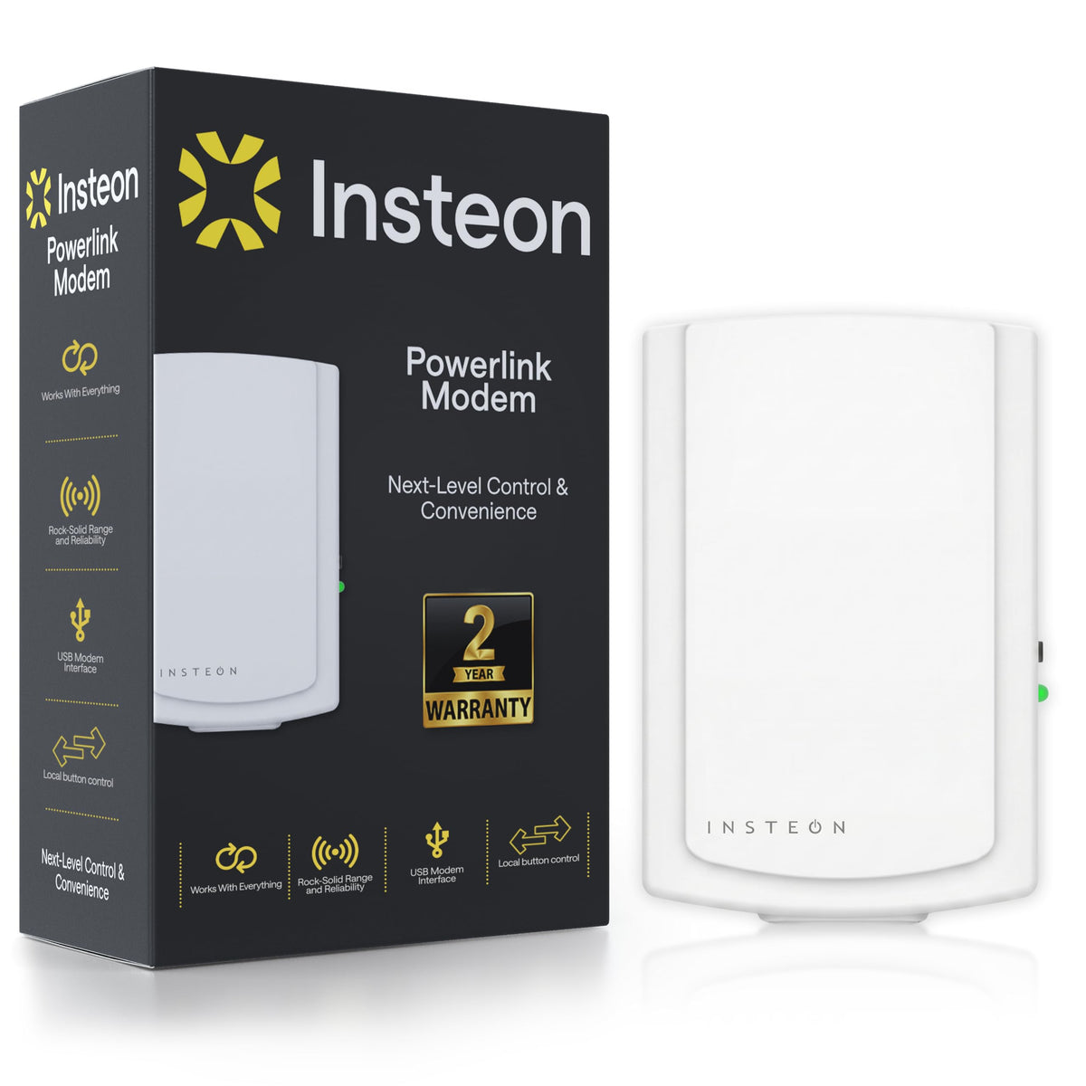 Insteon PowerLinc front view showing USB housing and brand — clear device identification