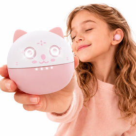 Instiwitt Pink Cat LED display charging case shows battery status for quick recharge.