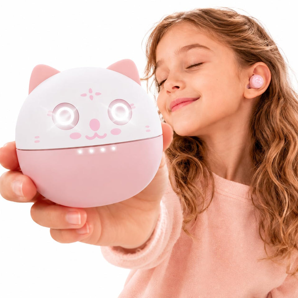Instiwitt Pink Cat LED display charging case shows battery status for quick recharge.