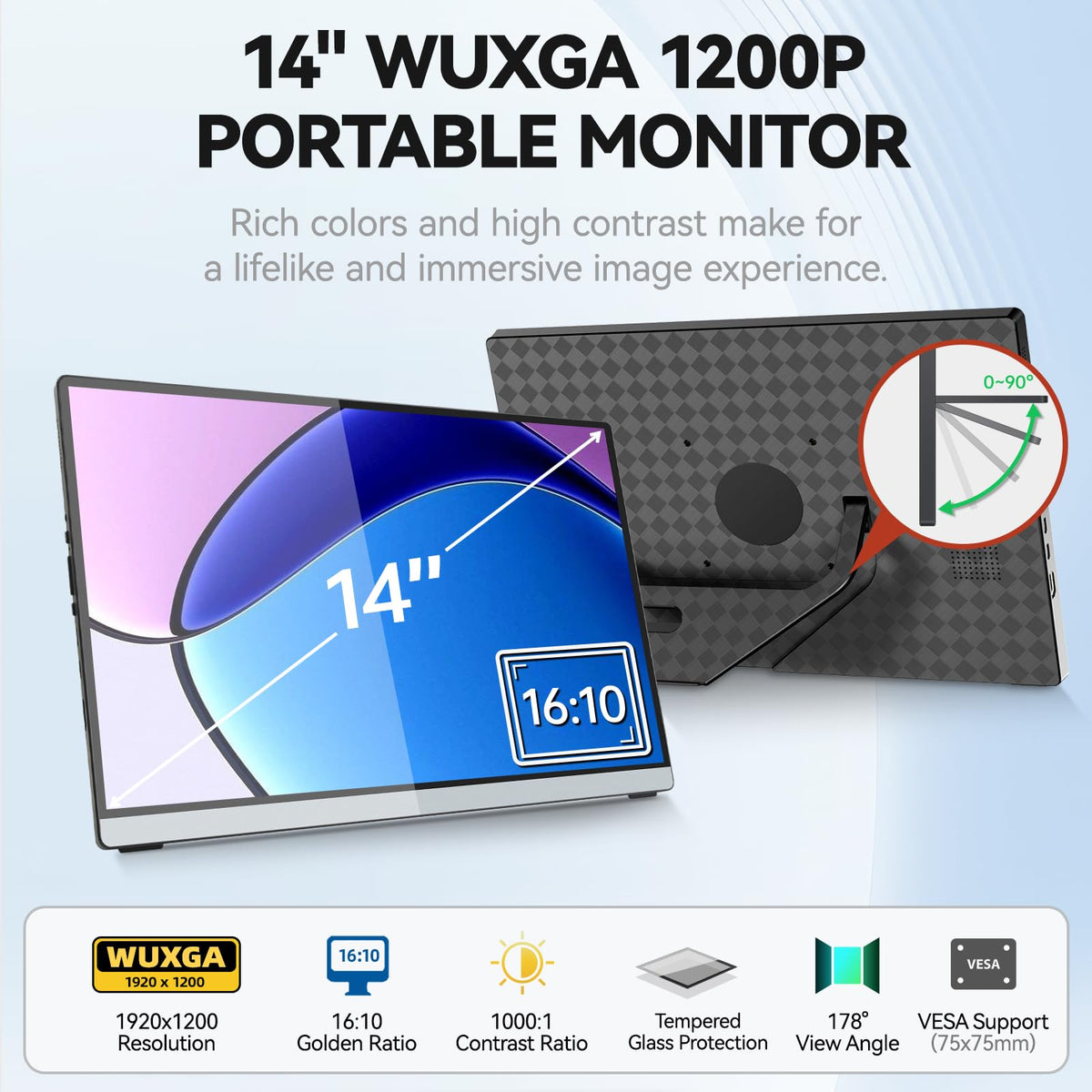 Intehill portable monitor angled shot with foldable stand for easy setup.